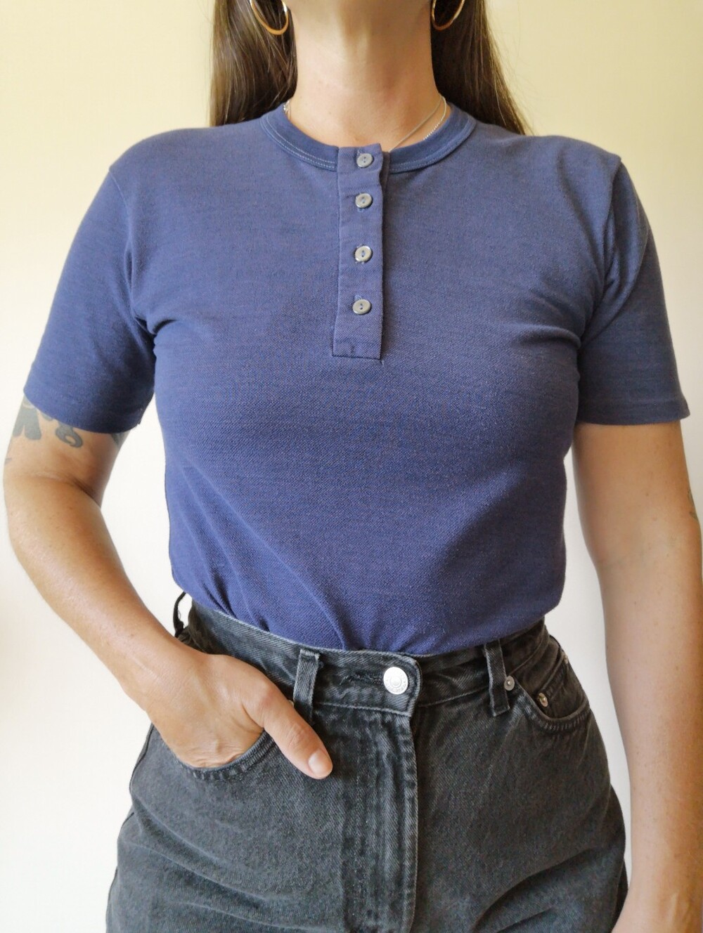 50s Navy Henley Tee